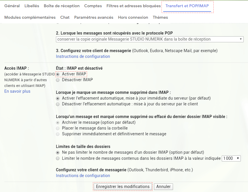 Interface Gmail IMAP