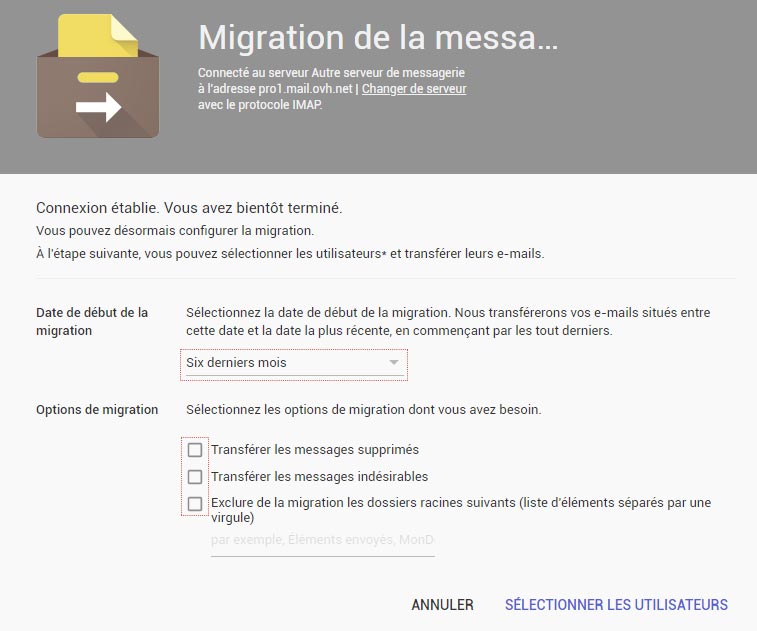 G Suite Outil de migration mails sur une durée