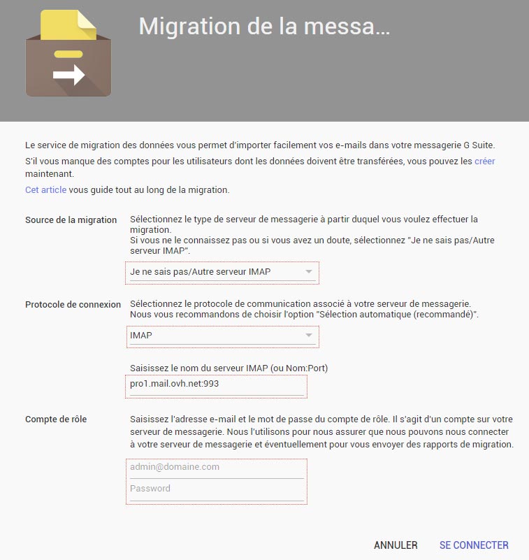 G Suite Outil de migration mails