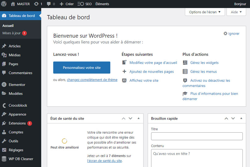 Interface d'administration WordPress